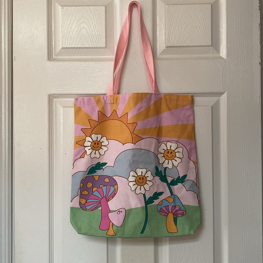 Skinny Dip London Cotton Canvas Groovy 60’s Psychedelic Mushroom Flower Tote Bag - Picture 3 of 13